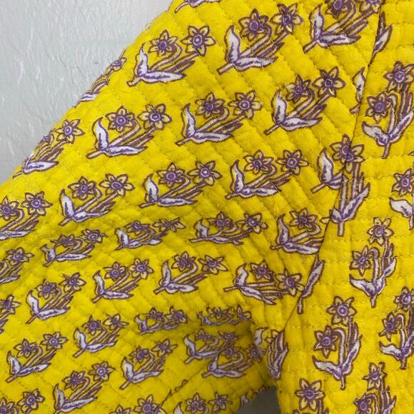 Antik Batik Mori Quilted Jacket Coat Womens Sz Medium Cotton Boho Yellow Floral - Picture 10 of 13